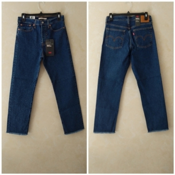Levi's Wedgie Straight Jeans Below the Belt 90s Denim Raw Hem High Rise Waisted - Picture 7 of 9